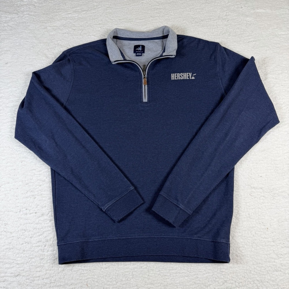 johnnie-O Hershey Mens Medium Quarter Zip Pullover Navy Gray Corporate Logo